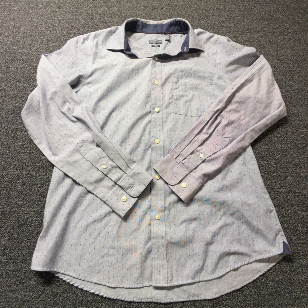 Van Heusen Originals Slim Fit Button Down Shirt Mens Medium Blue Micro Pattern
